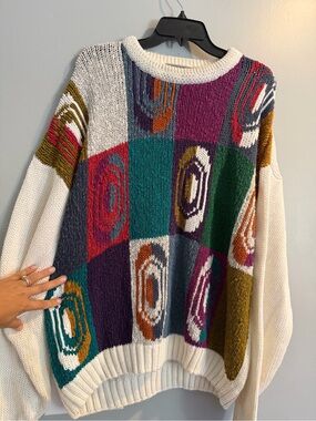 Vintage Concrete Mix abstract Coogi Style Cosby Color Block Sweater Mens Size LG